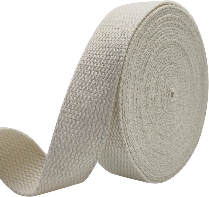 Evora 1 inch Cotton Webbing Braid Handles Bag Strap 15ft High Density Webbing Plain Weave Straps for Cloth Tote Bag, Pet Collars, DIY Projects, Crafts, Outdoor Accessories (Ivory 549) - Image 1